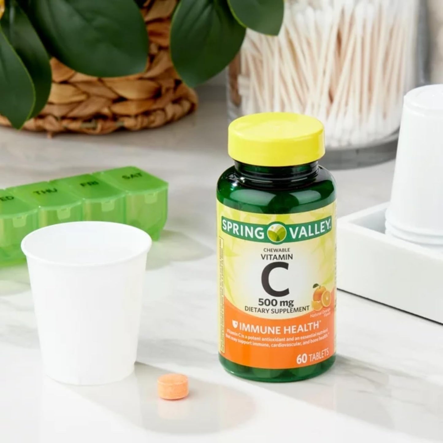 2 Packs of SCHMIDT EMPIRE Spring Valley Vitamin C Chewable Tablets - 60 Count, 500mg, Orange Flavor for Immune Health