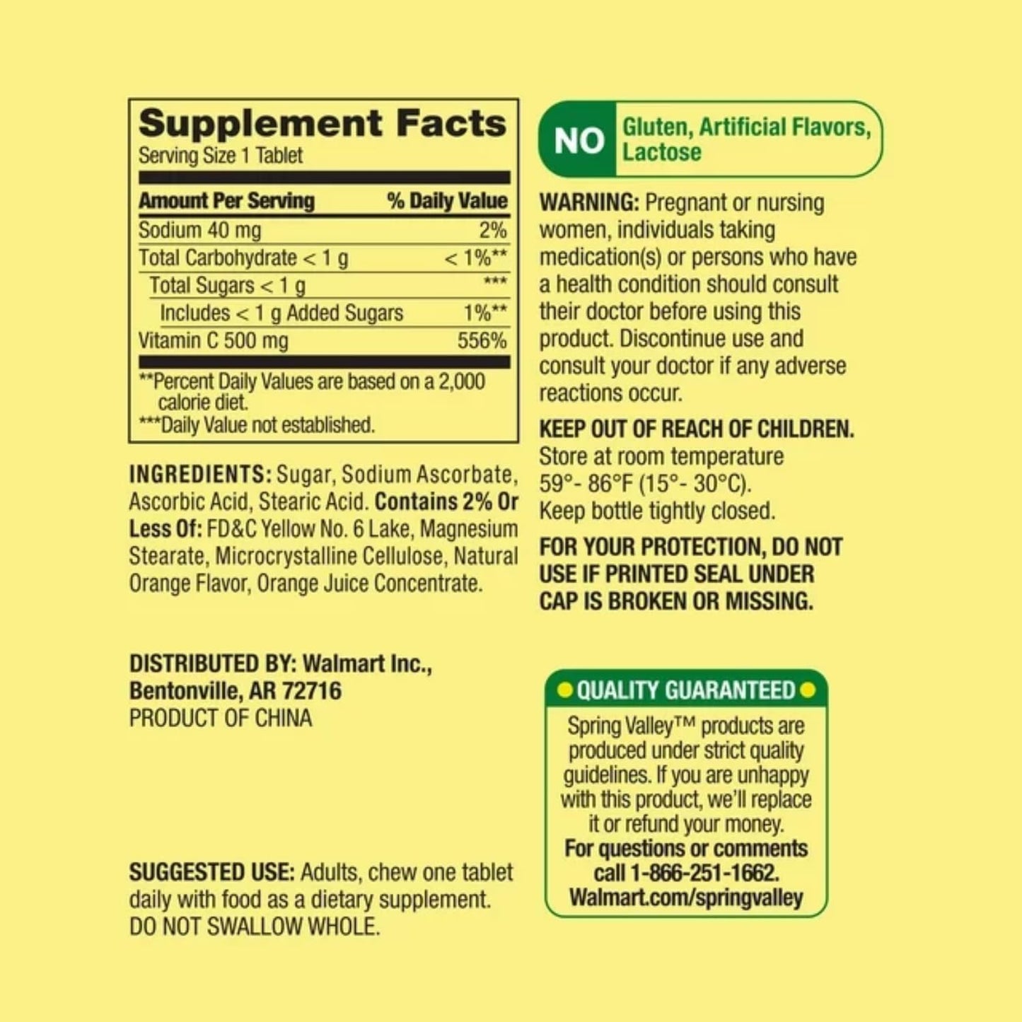 2 Packs of SCHMIDT EMPIRE Spring Valley Vitamin C Chewable Tablets - 60 Count, 500mg, Orange Flavor for Immune Health