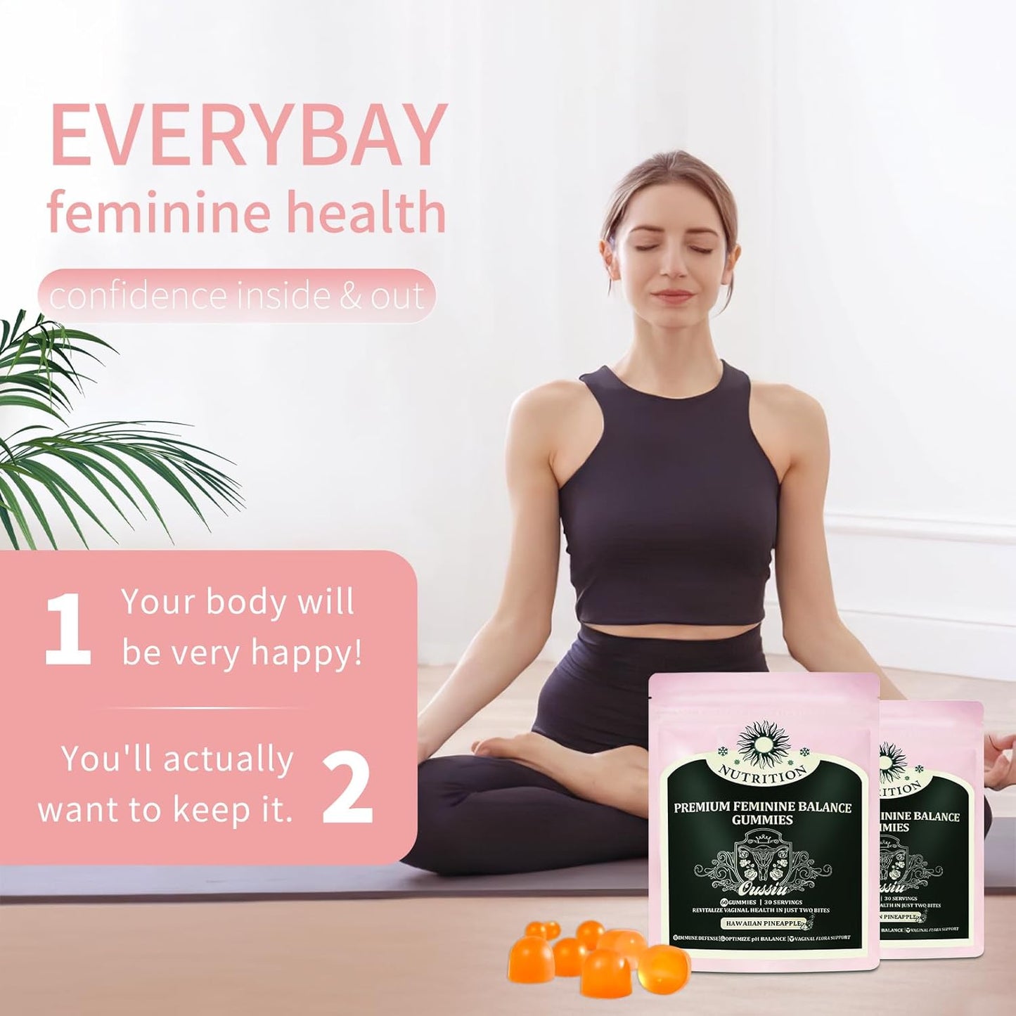 2 Packs of Taeci Premium Feminine Balance Gummies - Hawaiian Pineapple Flavor, Promotes Women's Health, Vitality, and Gut Health (120 Gummies Total)