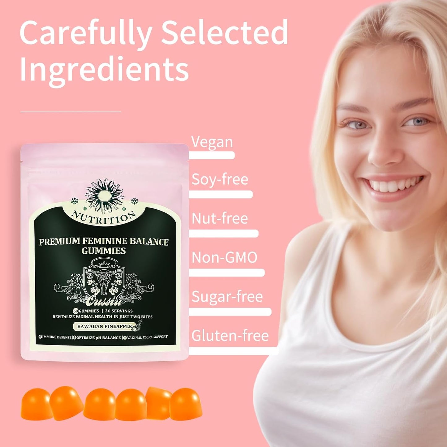 2 Packs of Taeci Premium Feminine Balance Gummies - Hawaiian Pineapple Flavor, Promotes Women's Health, Vitality, and Gut Health (120 Gummies Total)