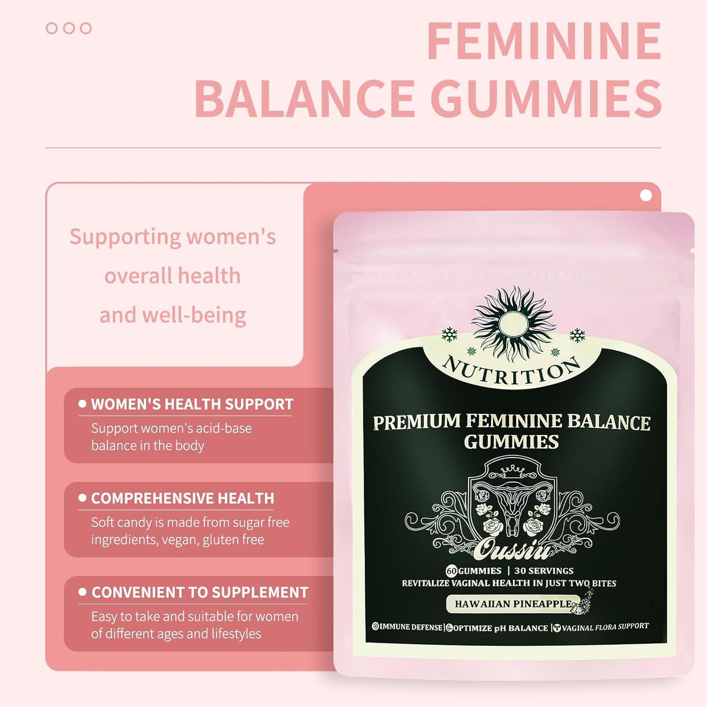 2 Packs of Taeci Premium Feminine Balance Gummies - Hawaiian Pineapple Flavor, Promotes Women's Health, Vitality, and Gut Health (120 Gummies Total)
