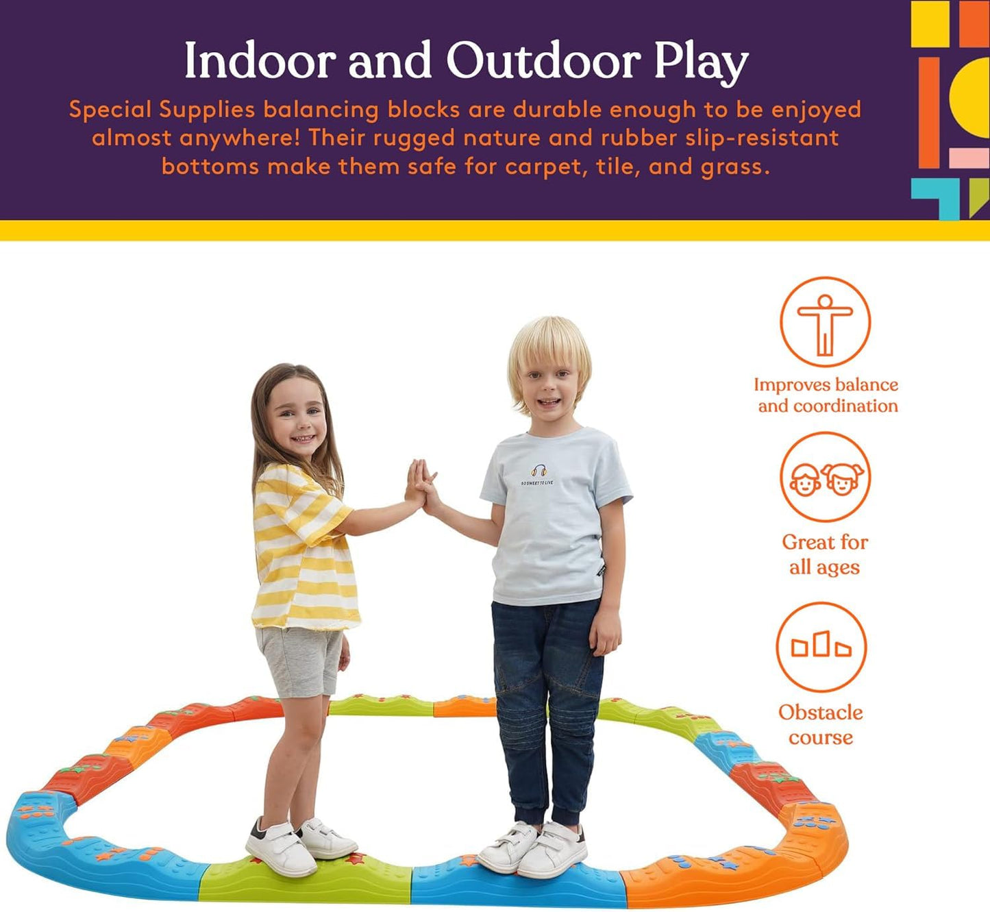 20 Piece Kids Stepping Stones Set for Indoor and Outdoor Balance Activities - Promotes Coordination, Strength, and Balance with Child Safe Rubber Bottoms