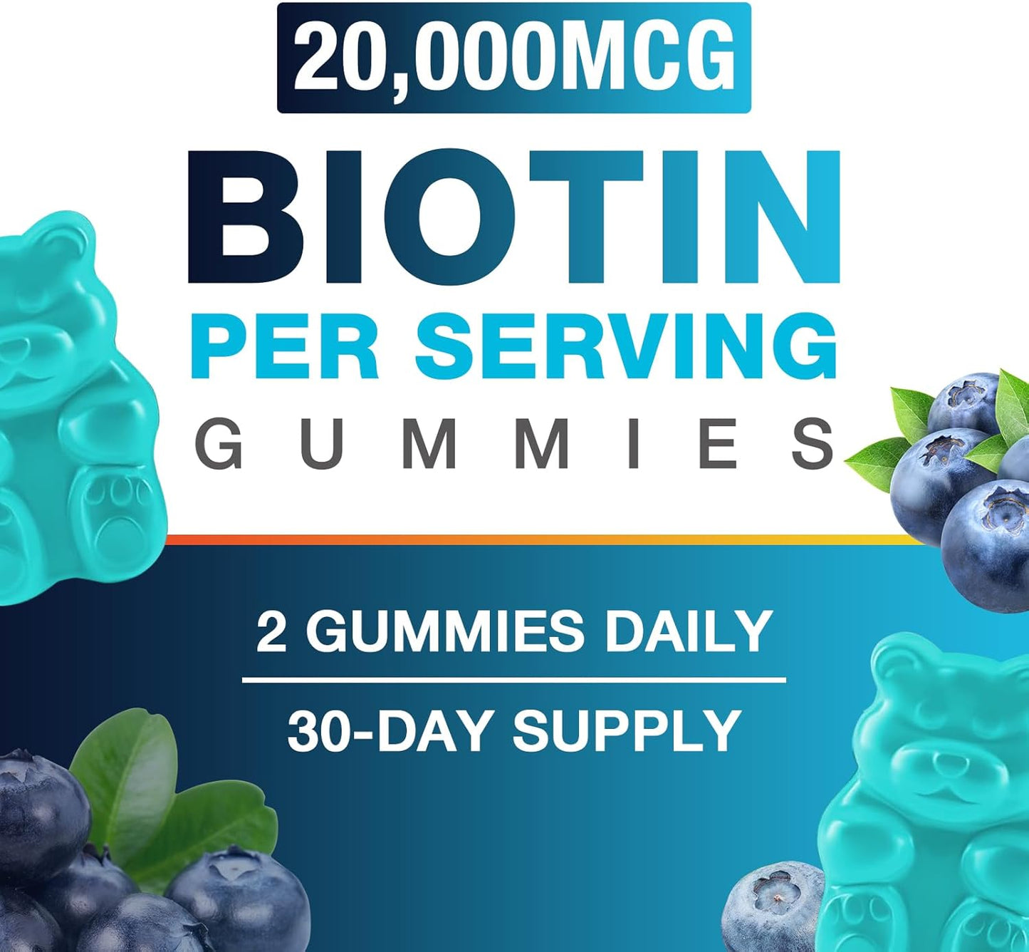 20,000 mcg Vegan Biotin Gummies for Hair, Skin & Nails - Suitable for Men & Women - 60 Gummies