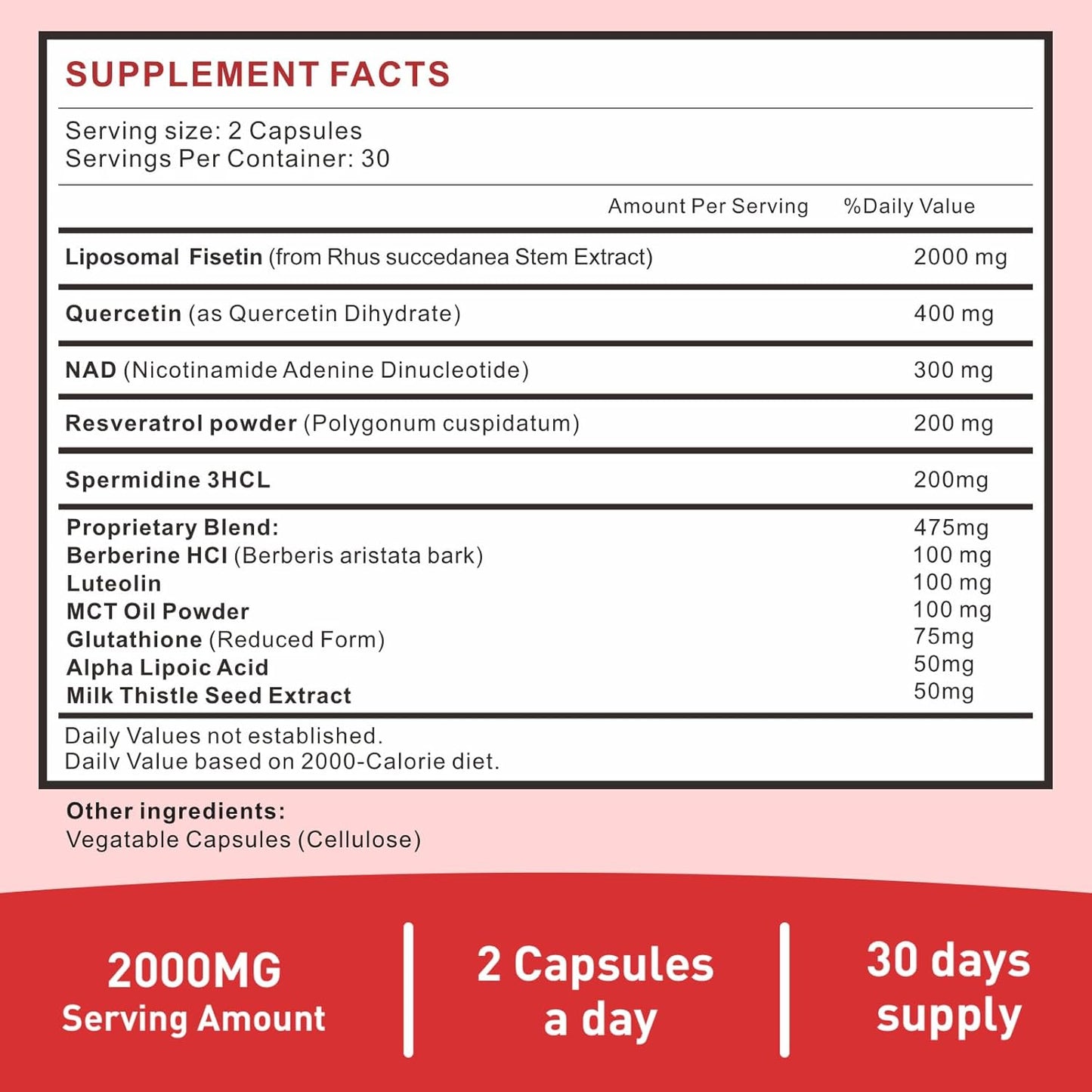 2000mg Fisetin Supplement for Healthy Aging, Skin, Brain - Soy Free, Vegetarian - 60 Softgels