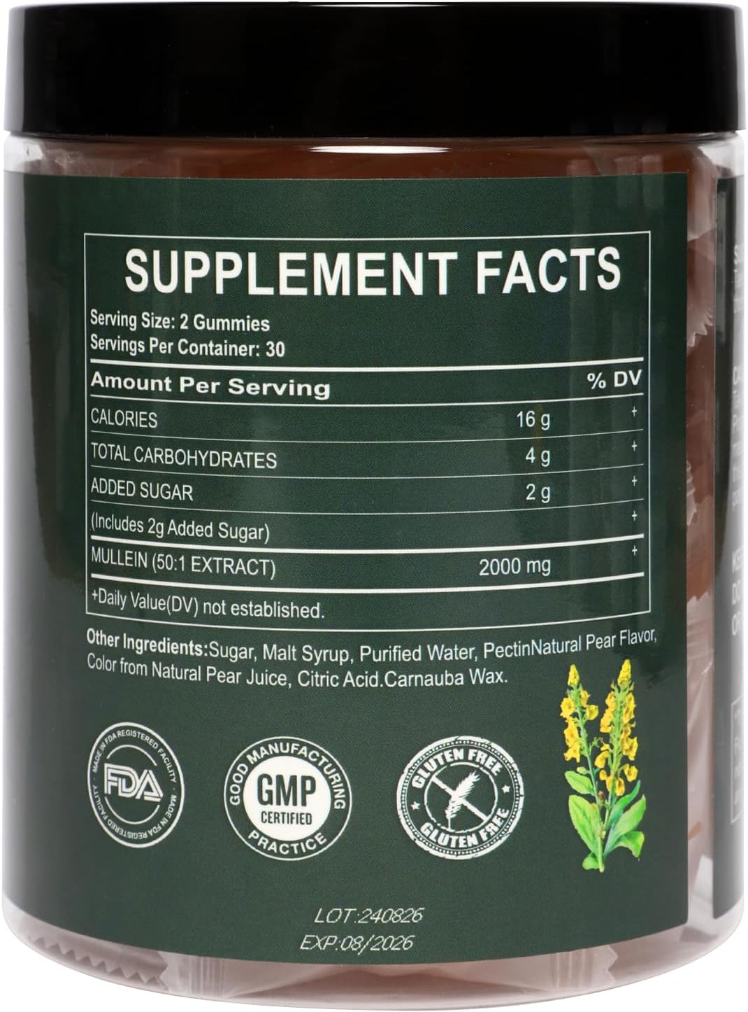 2000mg Mullein Leaf Extract Gummies for Lungs - Natural Mucus Remover & Lung Cleanse Supplement