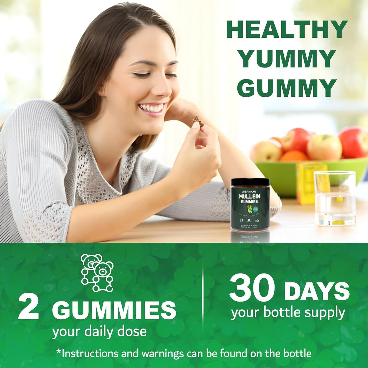 2000mg Mullein Leaf Extract Gummies for Lungs - Natural Mucus Remover & Lung Cleanse Supplement