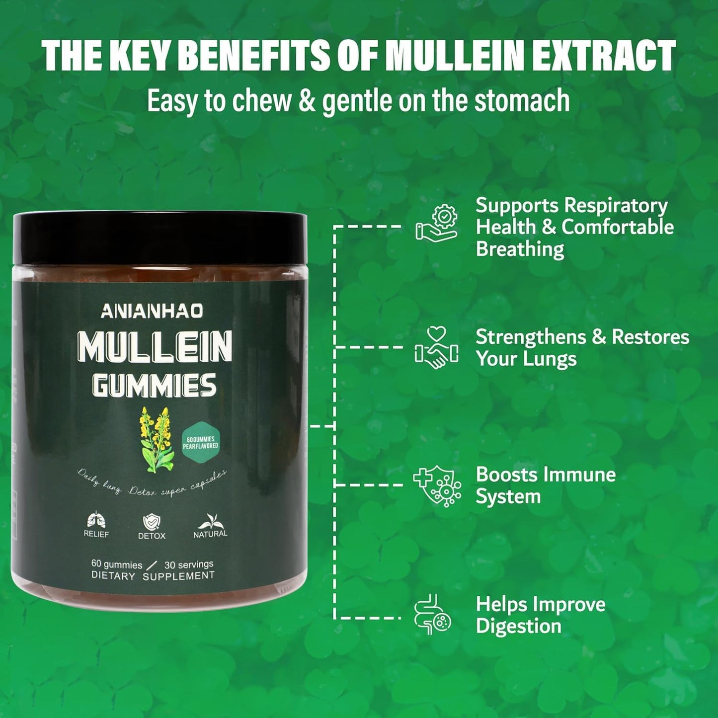 2000mg Mullein Leaf Extract Gummies for Lungs - Natural Mucus Remover & Lung Cleanse Supplement
