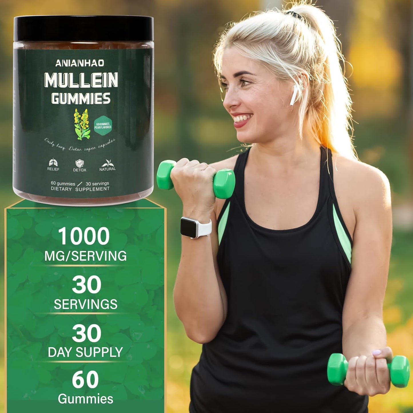 2000mg Mullein Leaf Extract Gummies for Lungs - Natural Mucus Remover & Lung Cleanse Supplement