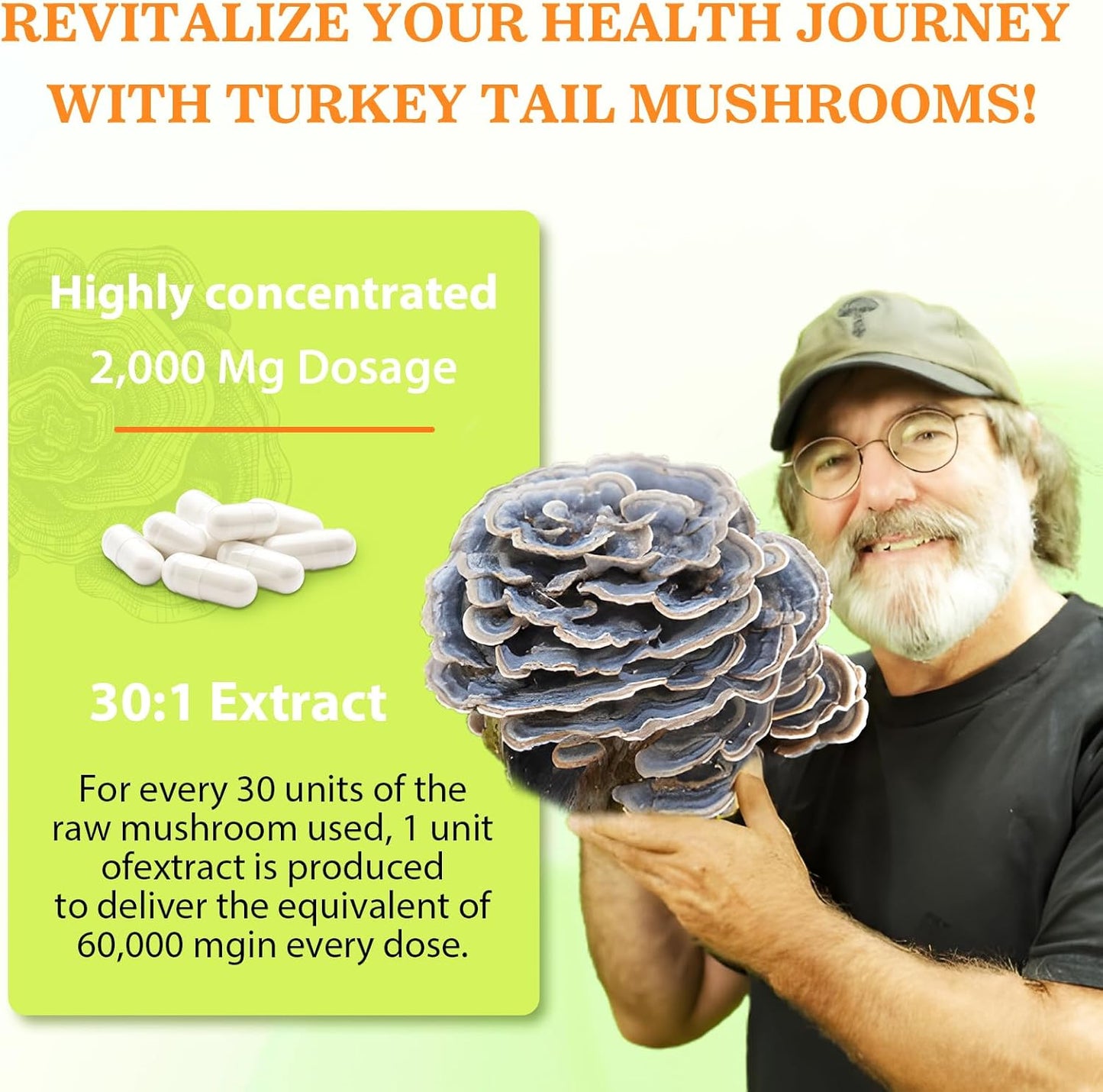 2000MG Turkey Tail Mushroom Capsules for Digestive Health & Immune Support - High Absorption Supplement for Gut Microbiome, Energy & Brain Health - 3 Pack