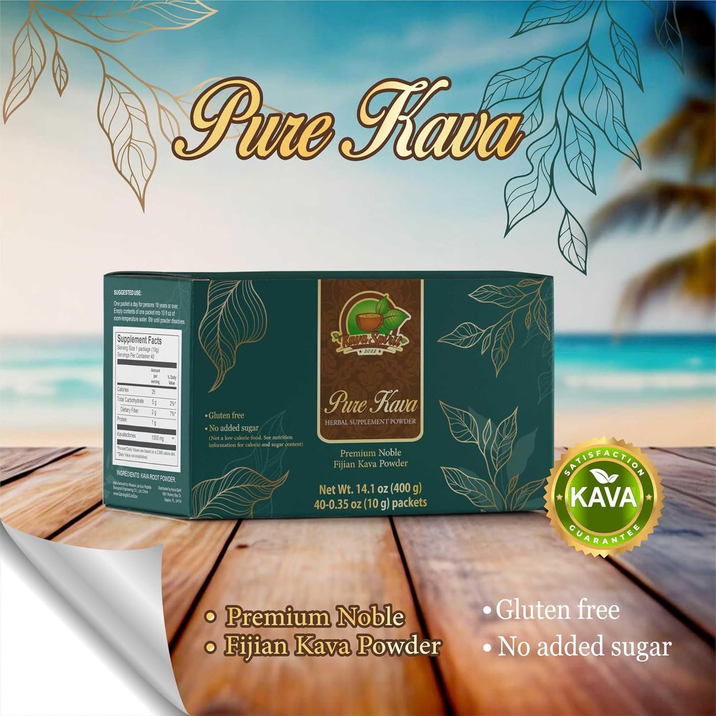 2022 Fijian Noble Instant Kava Powder - Premium Authentic Quality - 10% Kavalactones - 40 Packets - 14.1 oz Box