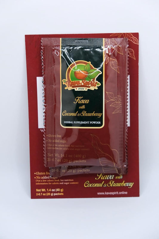 2022 Premium Quality Fijian Noble Instant Kava Powder with Coconut and Strawberry - Authentic Blend - 2 Packets, 1.4 oz