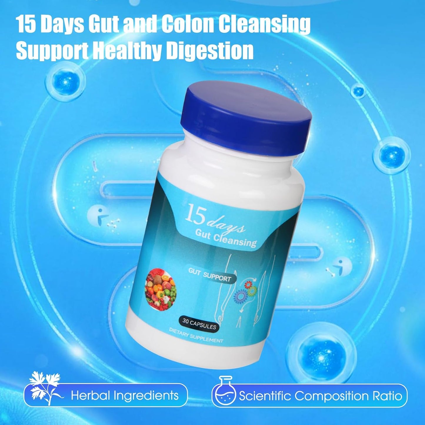 2024 Advanced Gut Cleanse for Colon Support - Dissolving Capsules for 15-Day Bowel Cleanse and Waste Loss to Feel Lighter