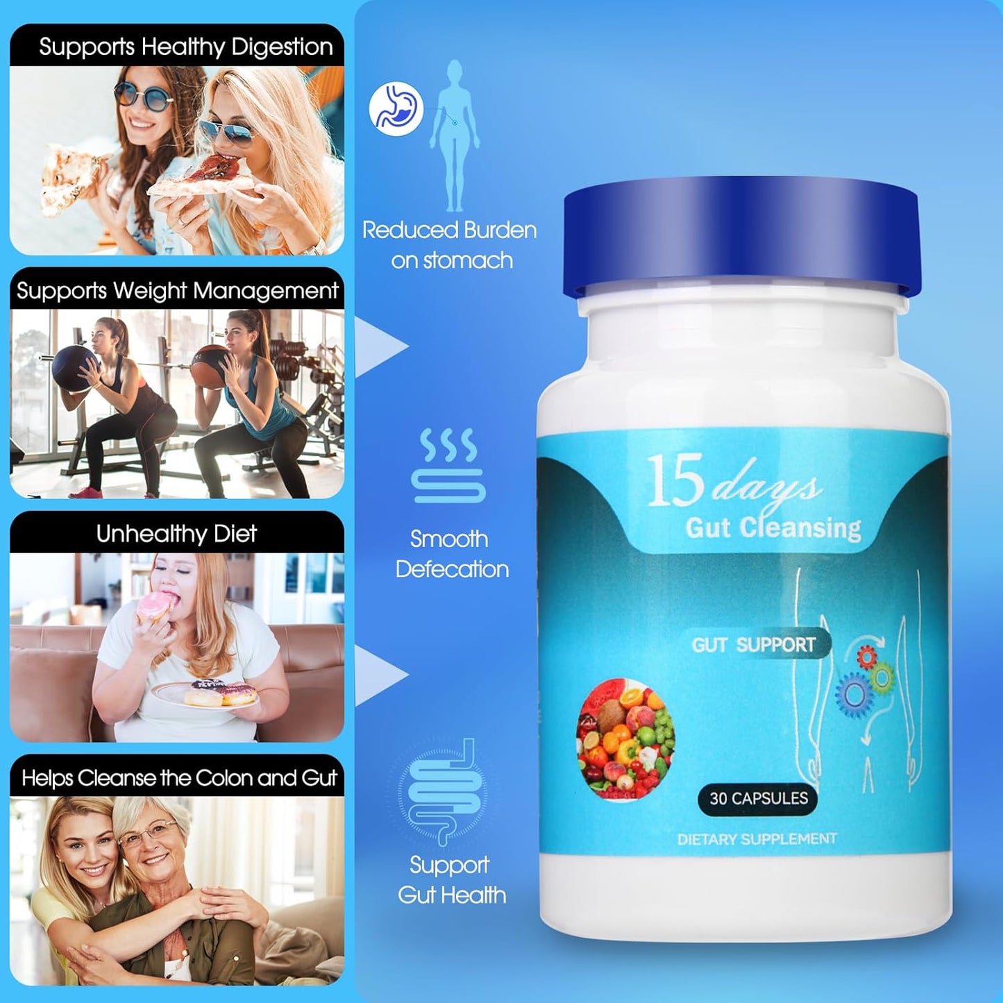 2024 Advanced Gut Cleanse for Colon Support - Dissolving Capsules for 15-Day Bowel Cleanse and Waste Loss to Feel Lighter