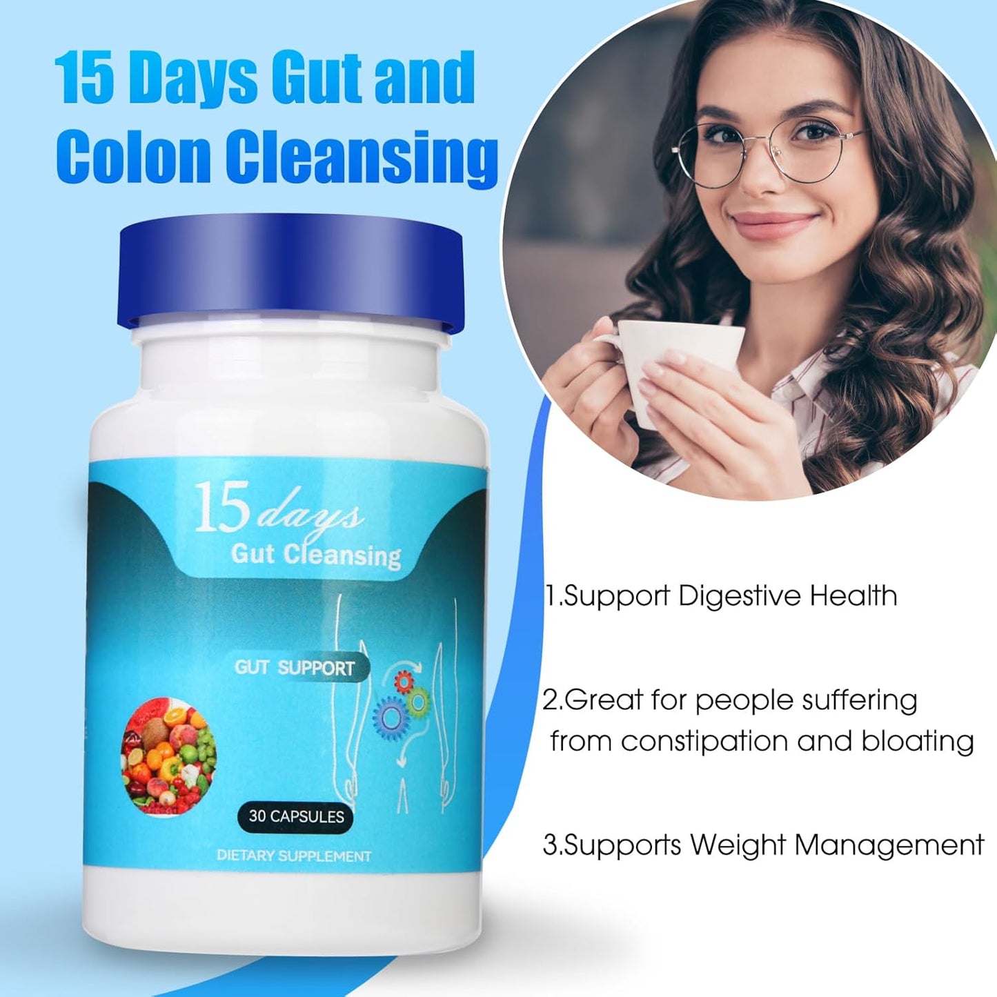 2024 Advanced Gut Cleanse for Colon Support - Dissolving Capsules for 15-Day Bowel Cleanse and Waste Loss to Feel Lighter