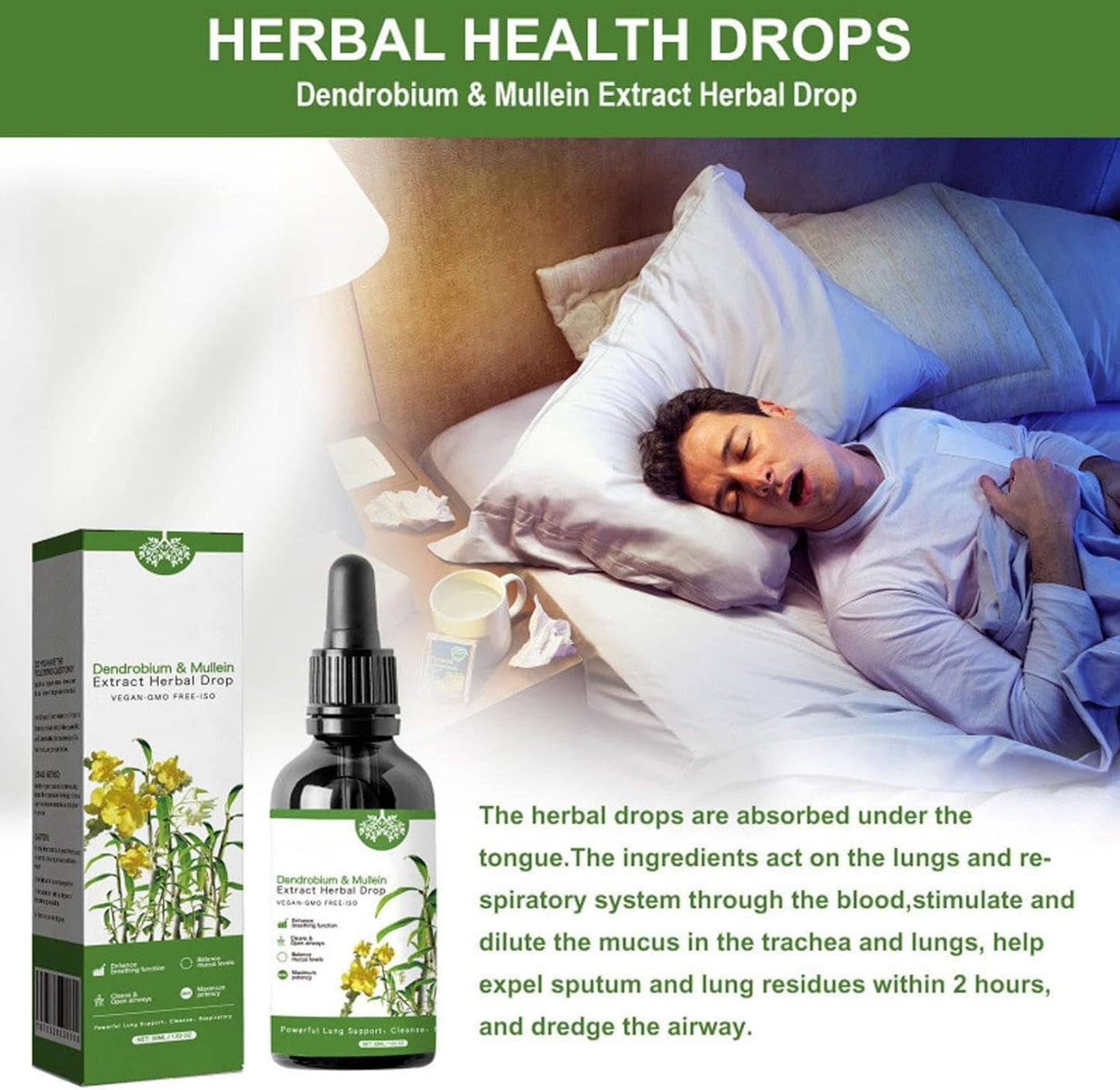 2024 SGJHEQ Dendrobium & Mullein Extract Herbal Drops for Lung Support - 30ml, 1Oz Box - Herbal Care Essence
