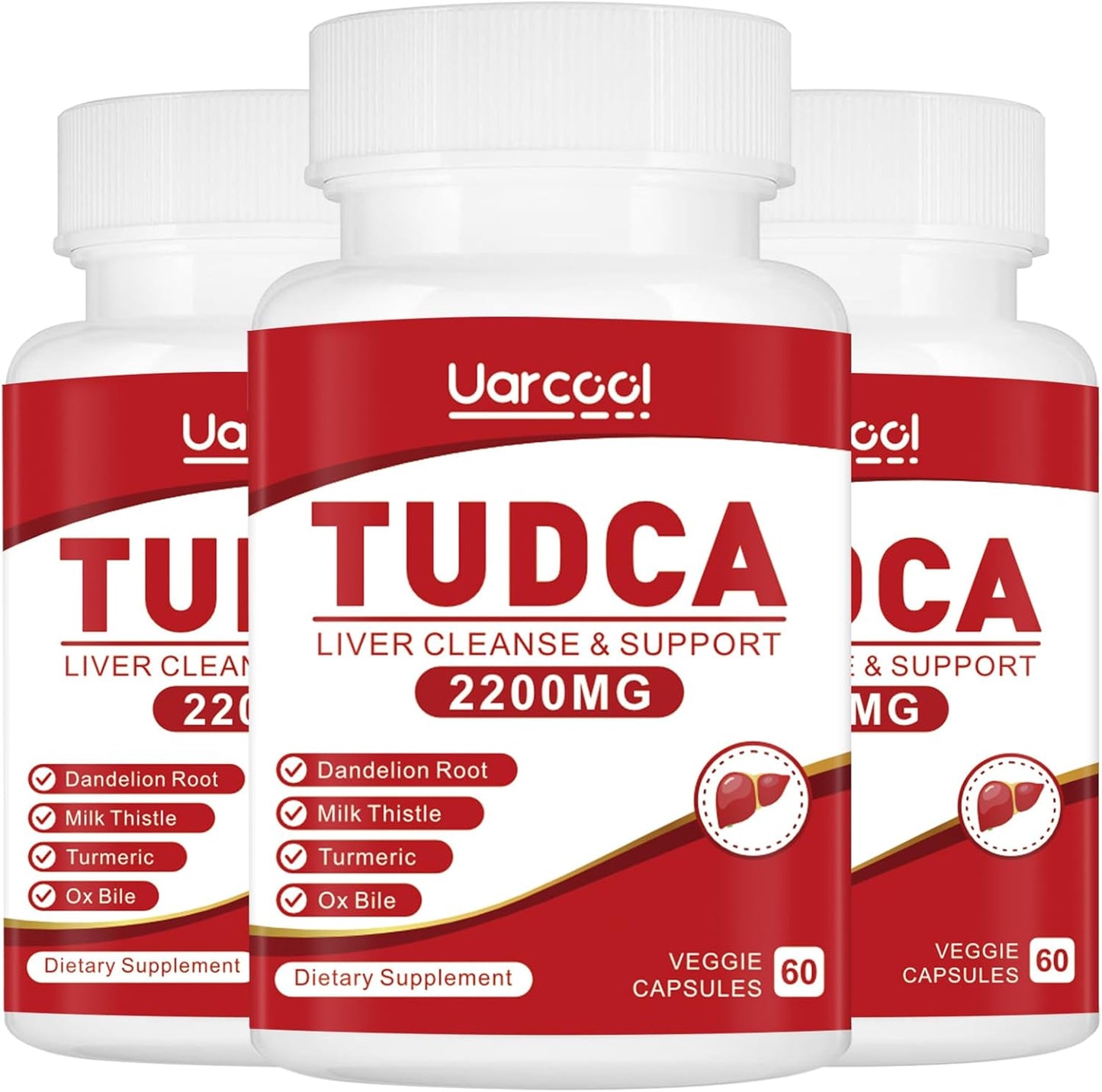2200MG Uarcool TUDCA Liver Support Supplement with OX Bile & Digestive Enzymes - Non-GMO, Gluten Free - 180 Softgels