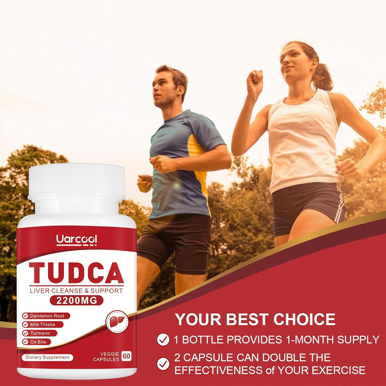 2200MG Uarcool TUDCA Liver Support Supplement with OX Bile & Digestive Enzymes - Non-GMO, Gluten Free - 180 Softgels
