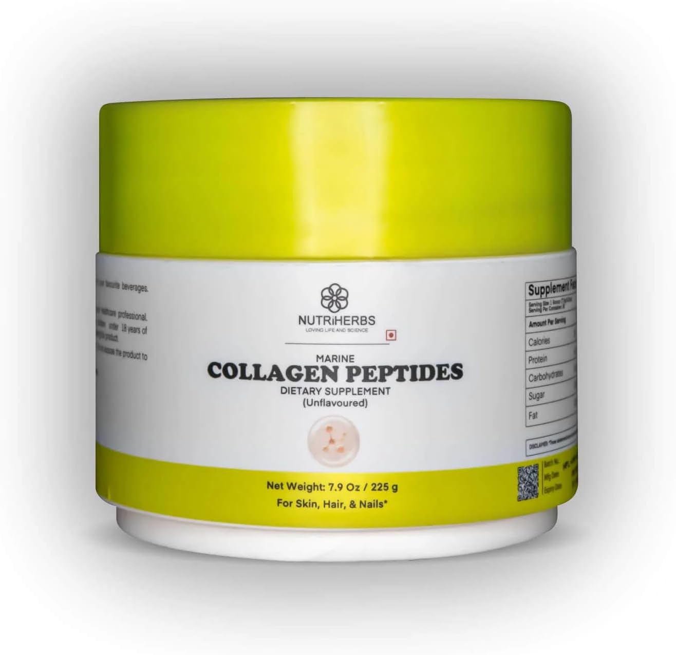 225g Nutriherbs Marine Collagen Peptides Powder for Women | Type 1 Hydrolyzed Collagen Supports Skin, Hair, Nails | 30 Servings