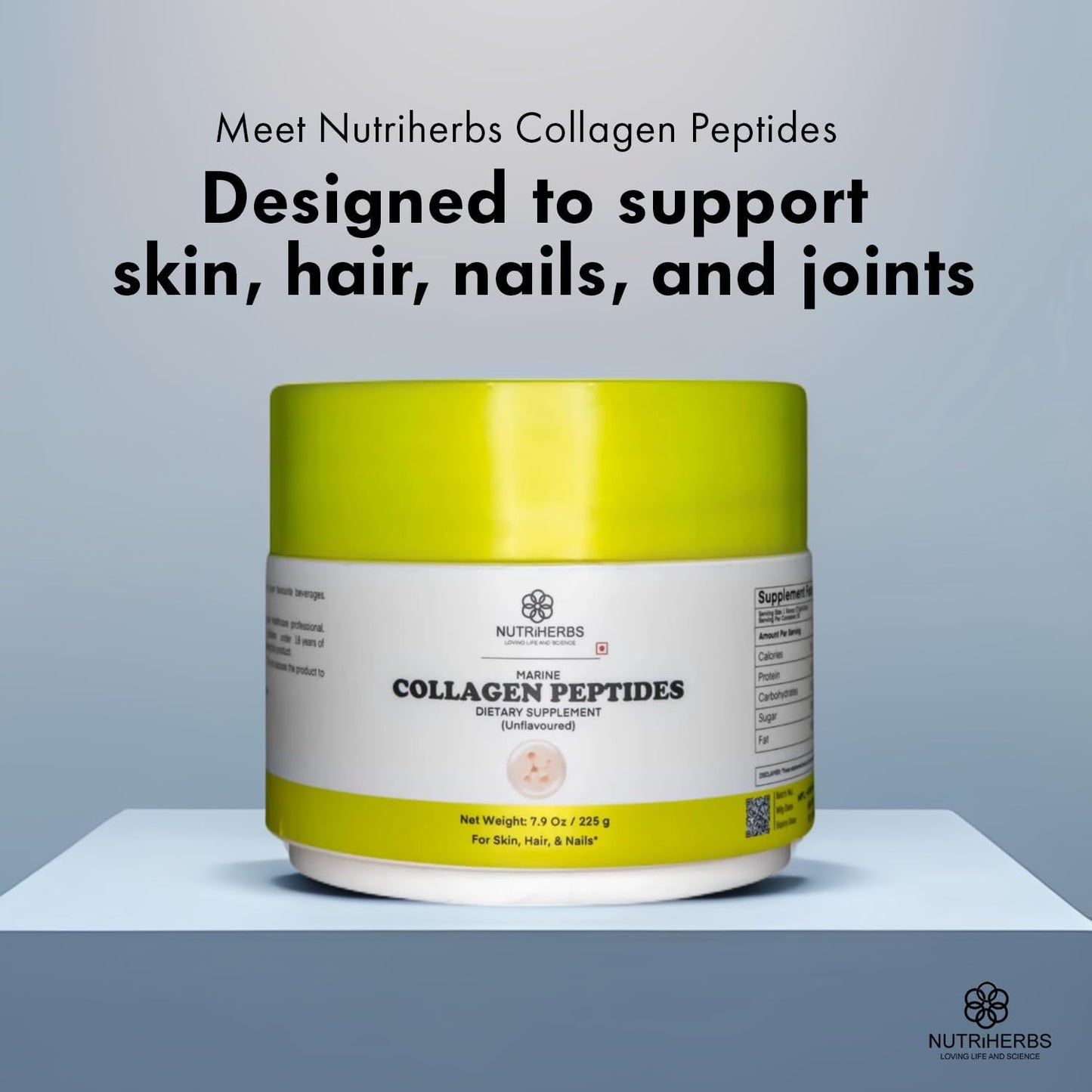 225g Nutriherbs Marine Collagen Peptides Powder for Women | Type 1 Hydrolyzed Collagen Supports Skin, Hair, Nails | 30 Servings