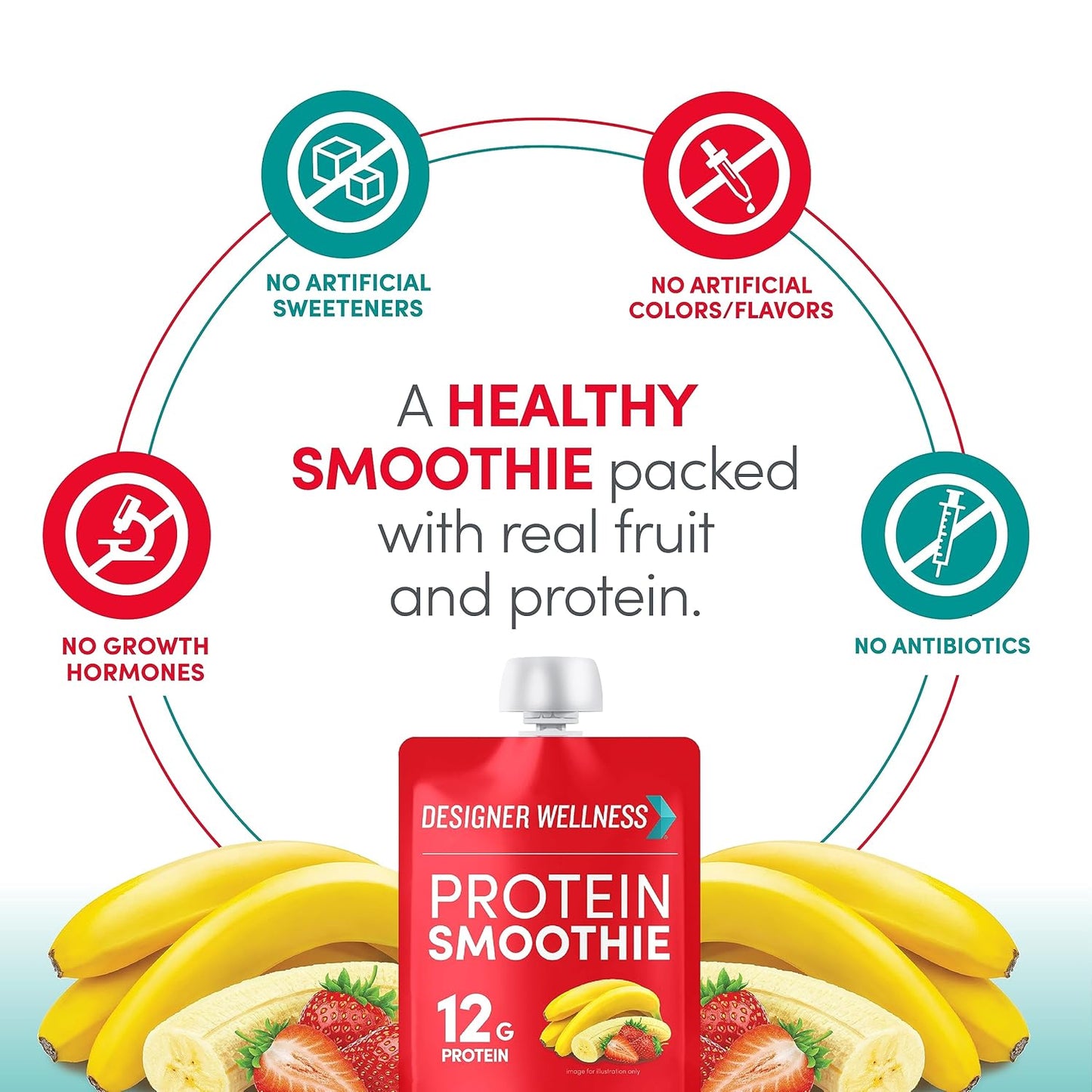 24 Count Designer Wellness Strawberry Banana Protein Smoothie with Real Fruit - 12g Protein, Low Carb, Zero Added Sugar, Gluten-Free, Non-GMO, No Artificial Colors or Flavors