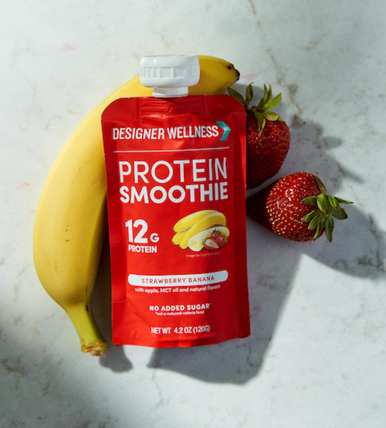 24 Count Designer Wellness Strawberry Banana Protein Smoothie with Real Fruit - 12g Protein, Low Carb, Zero Added Sugar, Gluten-Free, Non-GMO, No Artificial Colors or Flavors