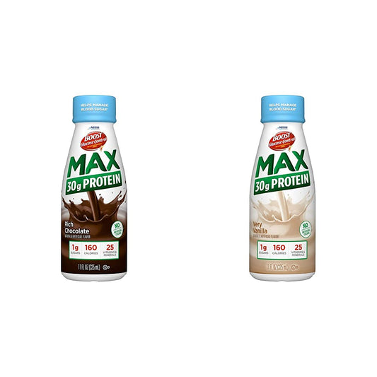 24-Pack BOOST Glucose Control Max Protein Nutritional Drink, Rich Chocolate & Very Vanilla - 30g Protein