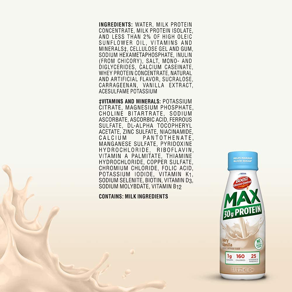 24-Pack BOOST Glucose Control Max Protein Nutritional Drink, Rich Chocolate & Very Vanilla - 30g Protein