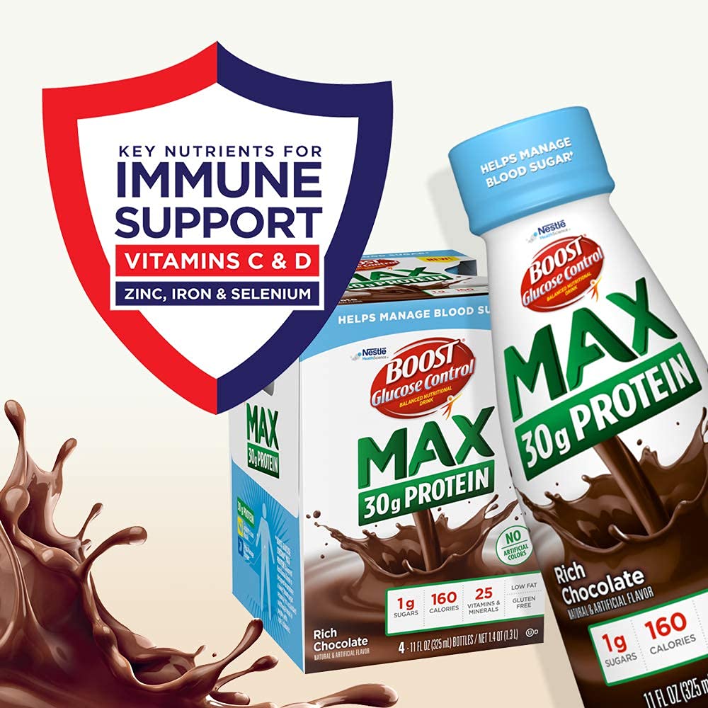 24-Pack BOOST Glucose Control Max Protein Nutritional Drink, Rich Chocolate & Very Vanilla - 30g Protein