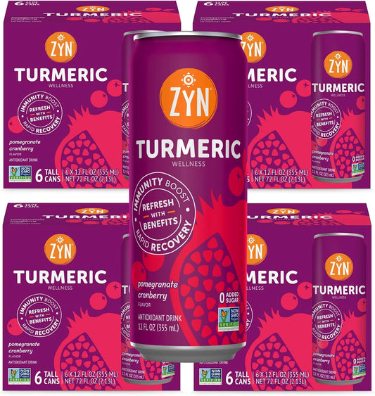 24 Pack ZYN Turmeric Wellness Drink: Pomegranate Cranberry Flavor, Turmeric Curcumin & Black Pepper, No Sugar, Low Carb & Calorie