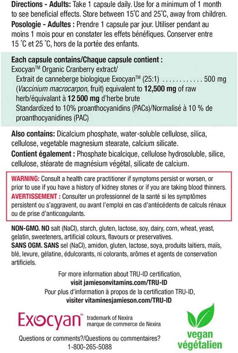 240 Vegan Capsules of Jamieson Cranberry Supplement - 500mg