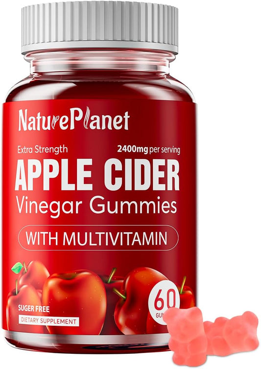 2400 MG Apple Cider Vinegar Gummies with Multivitamin - Vegan & Gluten Free - 60 Gummies