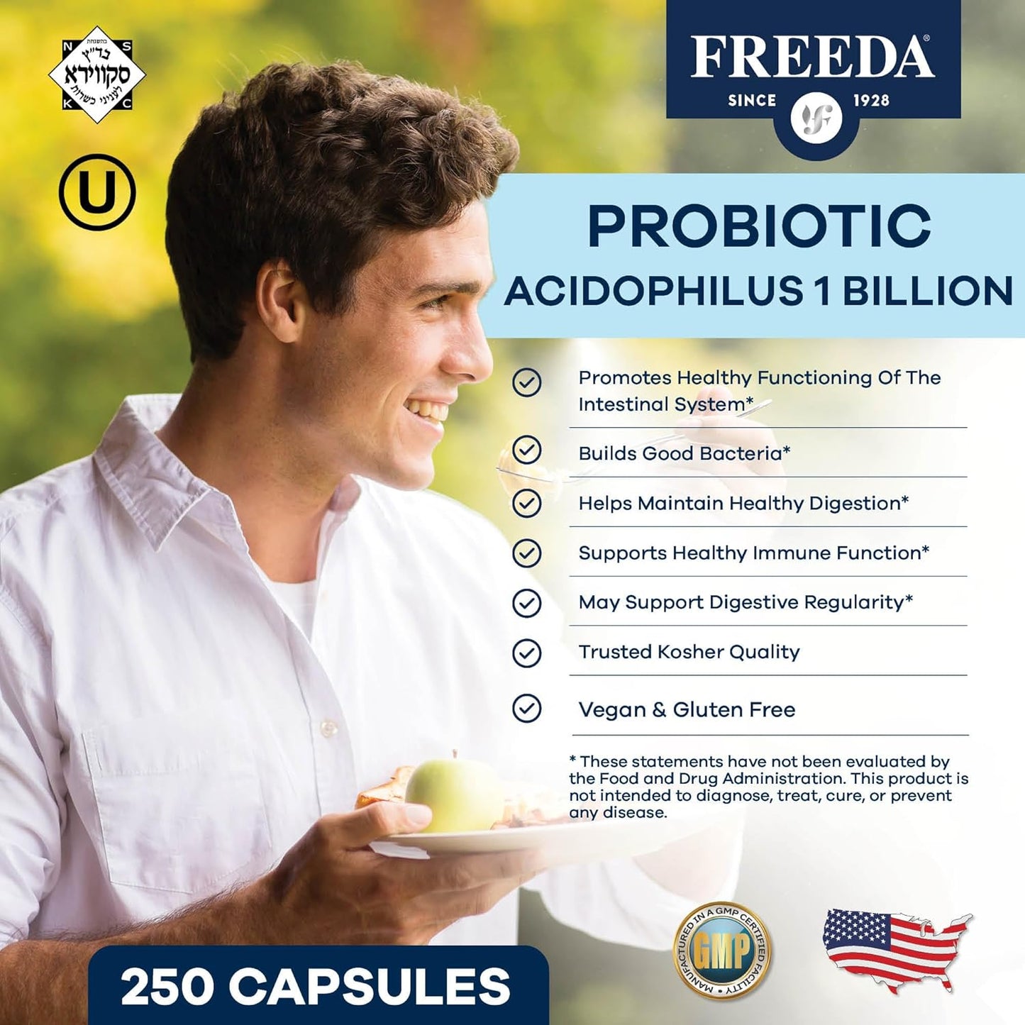 250 Capsules Acidophilus Probiotic Supplement for Women & Men - 1 Billion CFU Lactobacillus Acidophilus Probiotics - Supports Digestive & Gut Health - Women's Probiotics Formula