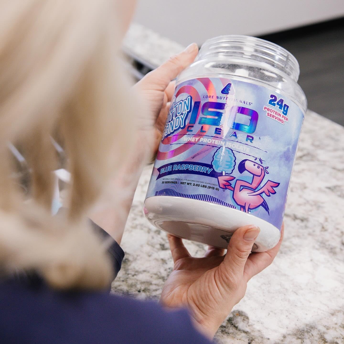25g Whey Protein Isolate with Complete Amino Acid Profile - Core Nutritionals ISO Clear, 2lb Fun Sweets Blue Raspberry Flavor