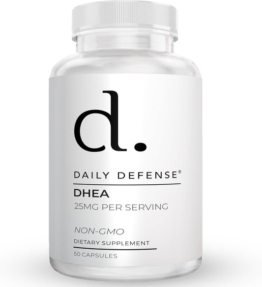 25mg DHEA Supplement for Energy & Mood - Pure Daily Defense for Men & Women - 50 Capsules of Vitality Boosting Vitamins