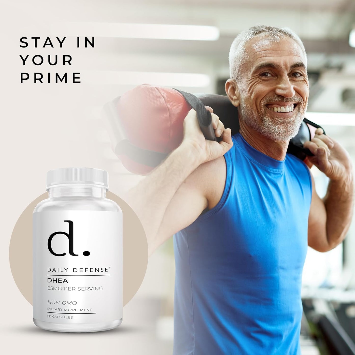 25mg DHEA Supplement for Energy & Mood - Pure Daily Defense for Men & Women - 50 Capsules of Vitality Boosting Vitamins