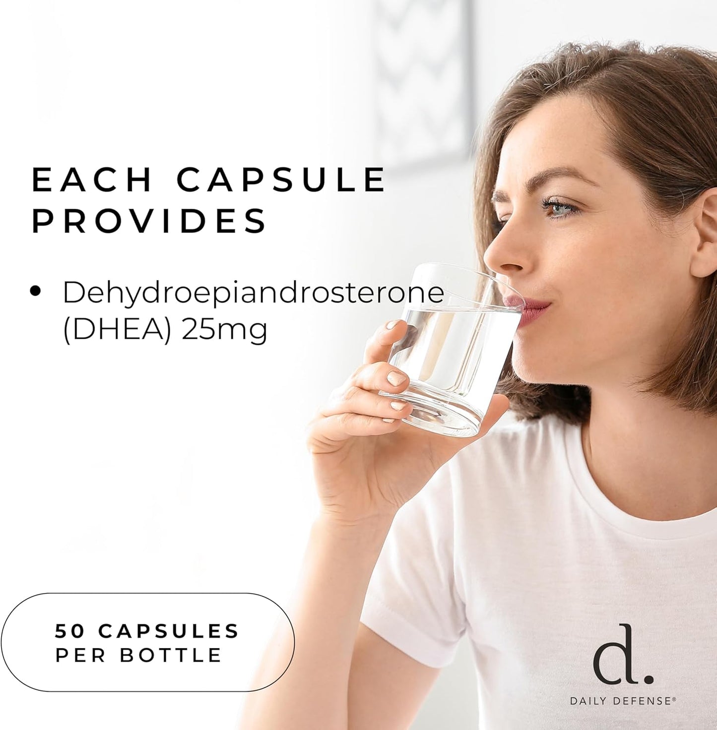 25mg DHEA Supplement for Energy & Mood - Pure Daily Defense for Men & Women - 50 Capsules of Vitality Boosting Vitamins