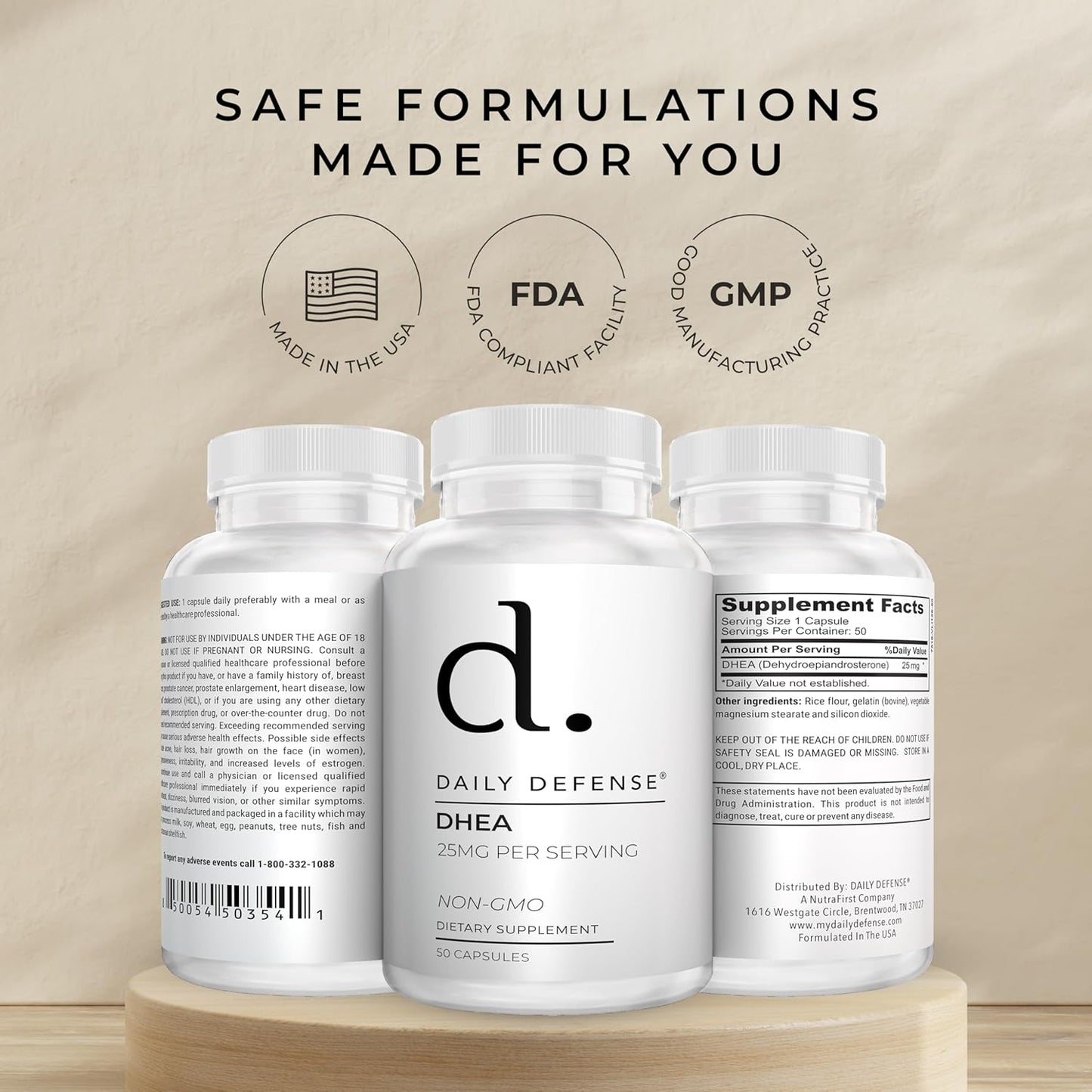 25mg DHEA Supplement for Energy & Mood - Pure Daily Defense for Men & Women - 50 Capsules of Vitality Boosting Vitamins