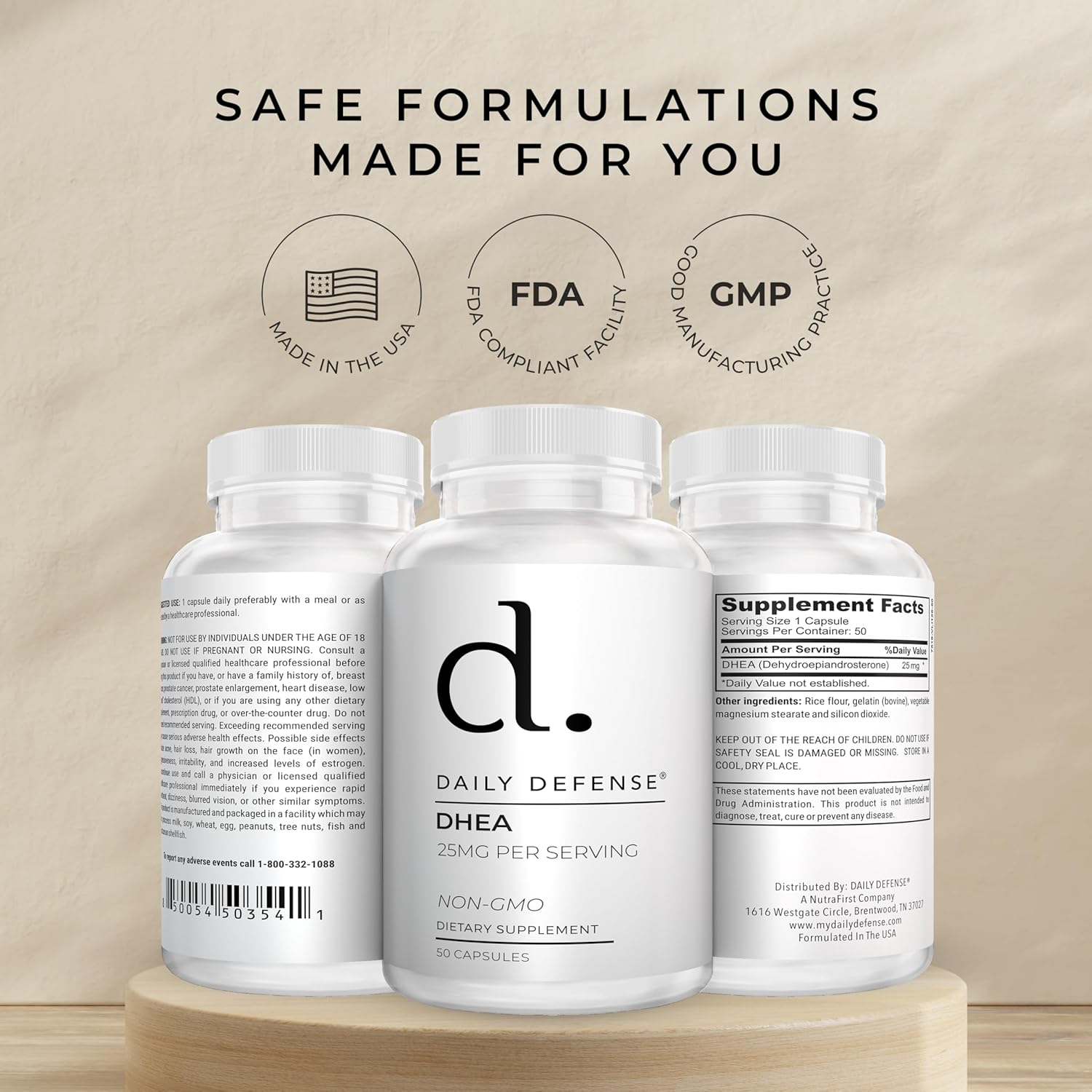 25mg DHEA Supplement for Energy & Mood - Pure Daily Defense for Men & Women - 50 Capsules of Vitality Boosting Vitamins