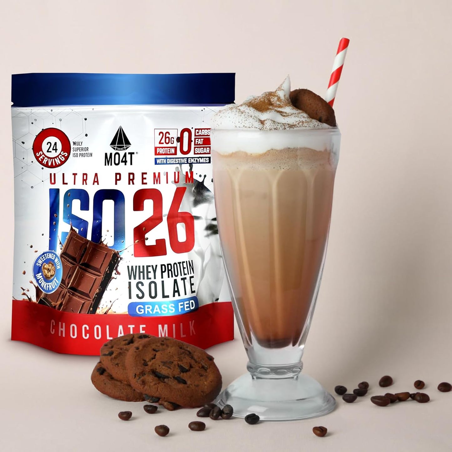 26g Grass Fed Whey Protein Isolate, Monk Fruit Sweetened, No Carbs/Fat/Sugar - Milk Chocolate, 1.6 lbs