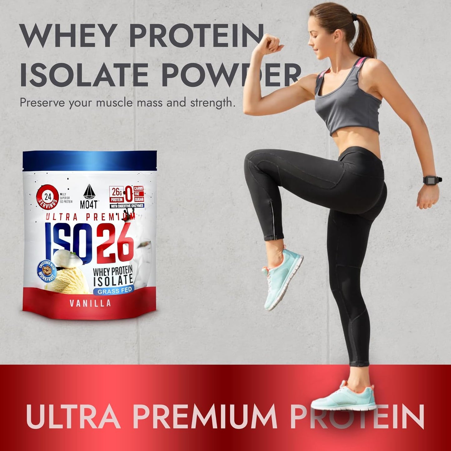 26g Grass Fed Whey Protein Isolate, Monk Fruit Sweetened, No Carbs/Fat/Sugar - Milk Chocolate, 1.6 lbs