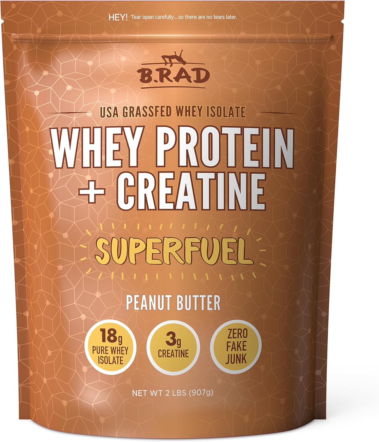 2lb Peanut Butter Grass-Fed Whey Protein Isolate Powder with Creatine - All-Natural USA-Sourced Superfuel