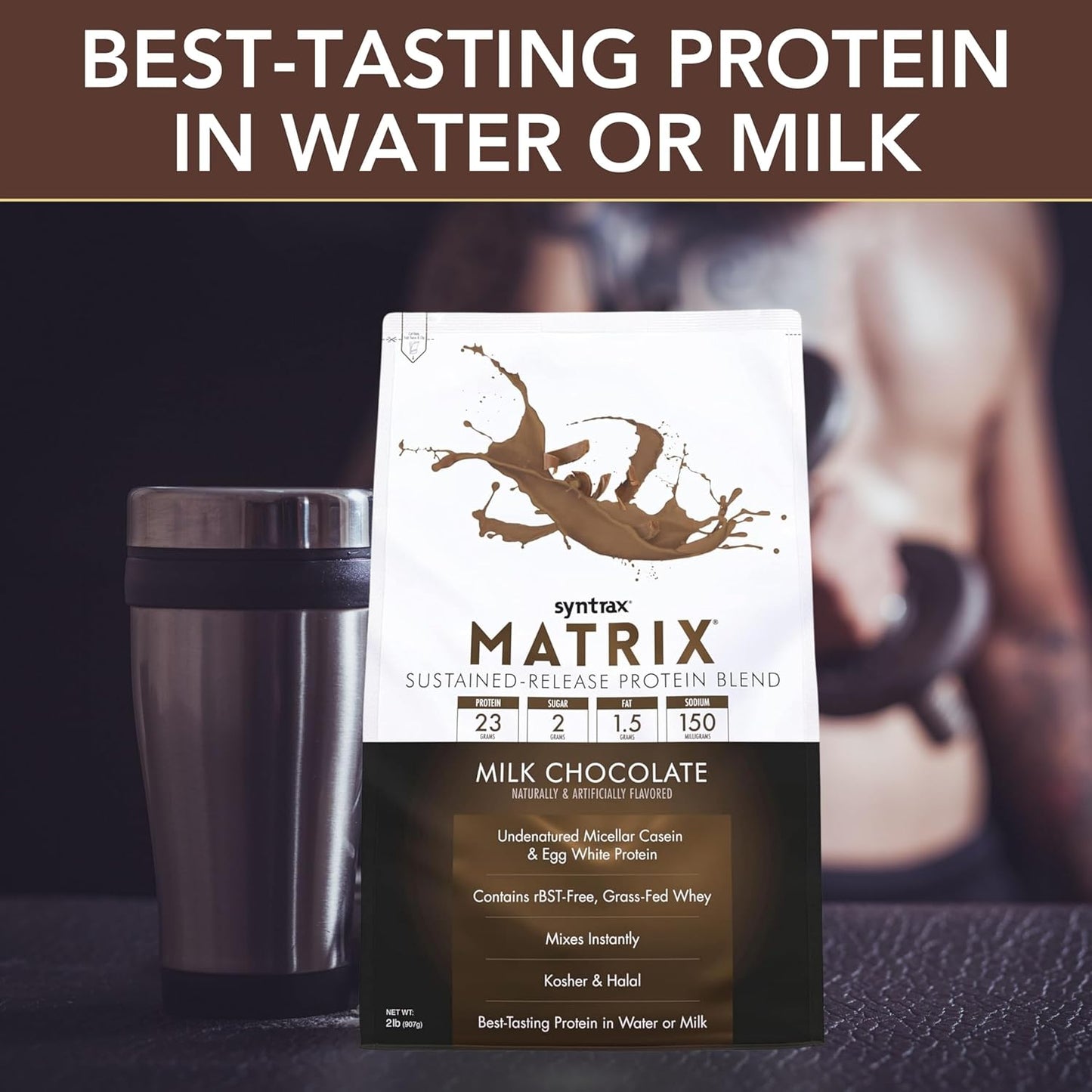 2lb Syntrax Matrix Milk Chocolate Whey Casein Blend Protein Powder Bundle - Instant Mix High Protein Powder with Kosher & Halal Certification + Worldwide Nutrition Keychain