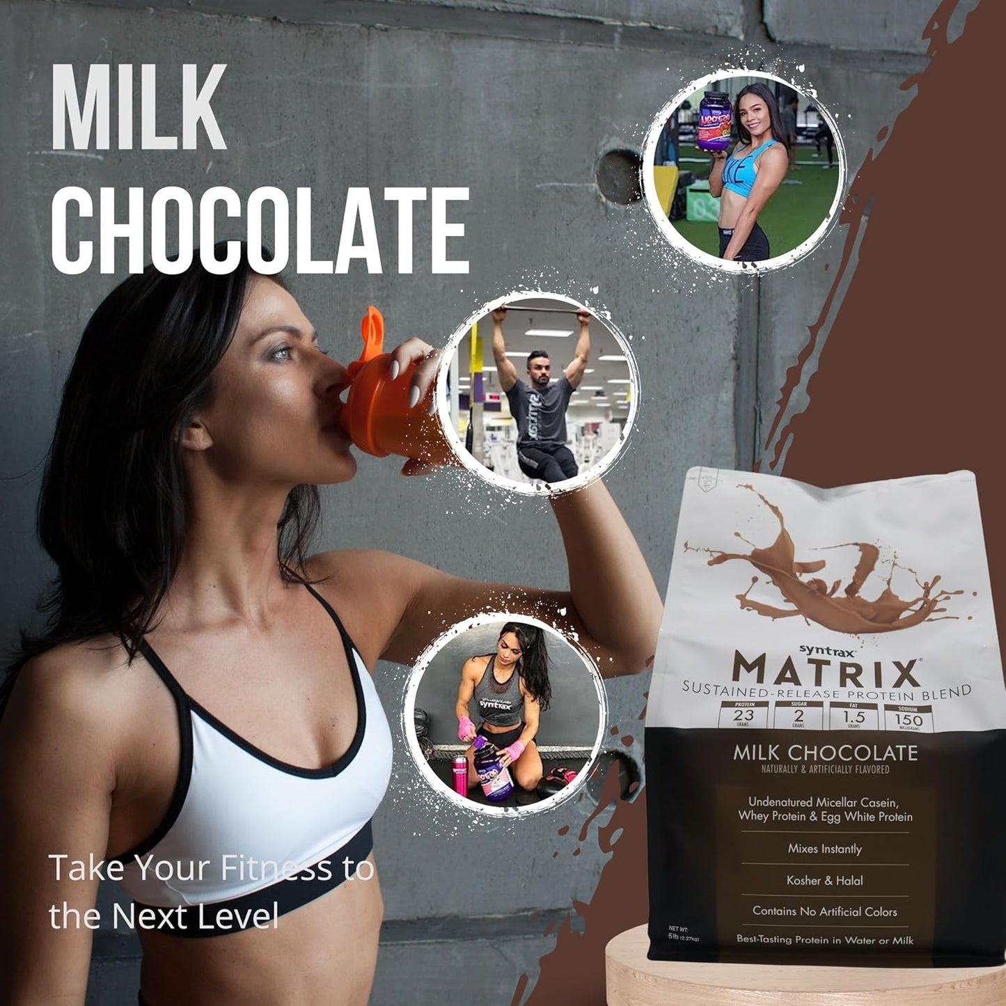 2lb Syntrax Matrix Milk Chocolate Whey Casein Blend Protein Powder Bundle - Instant Mix High Protein Powder with Kosher & Halal Certification + Worldwide Nutrition Keychain