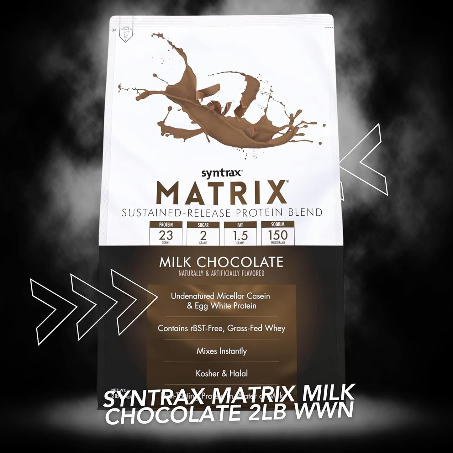2lb Syntrax Matrix Milk Chocolate Whey Casein Blend Protein Powder Bundle - Instant Mix High Protein Powder with Kosher & Halal Certification + Worldwide Nutrition Keychain