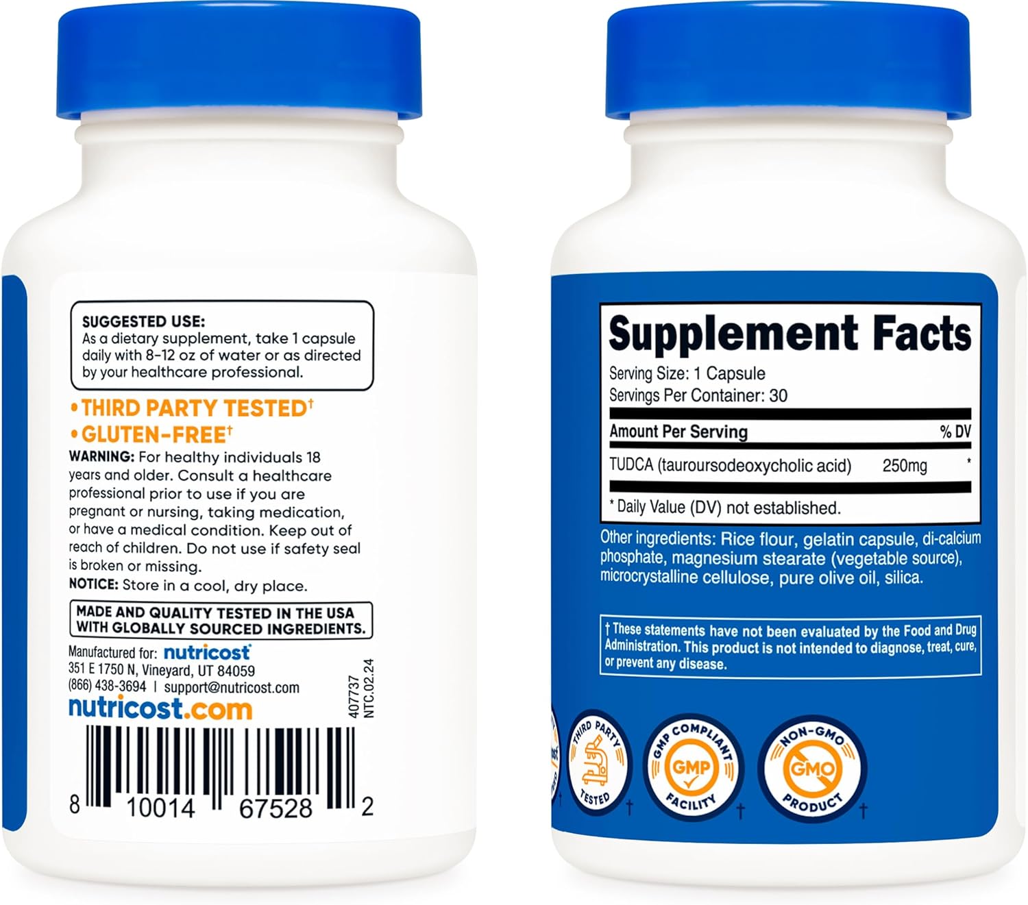 3 Bottles of Nutricost Tudca 250mg, 30 Capsules - Liver Health Support Supplement