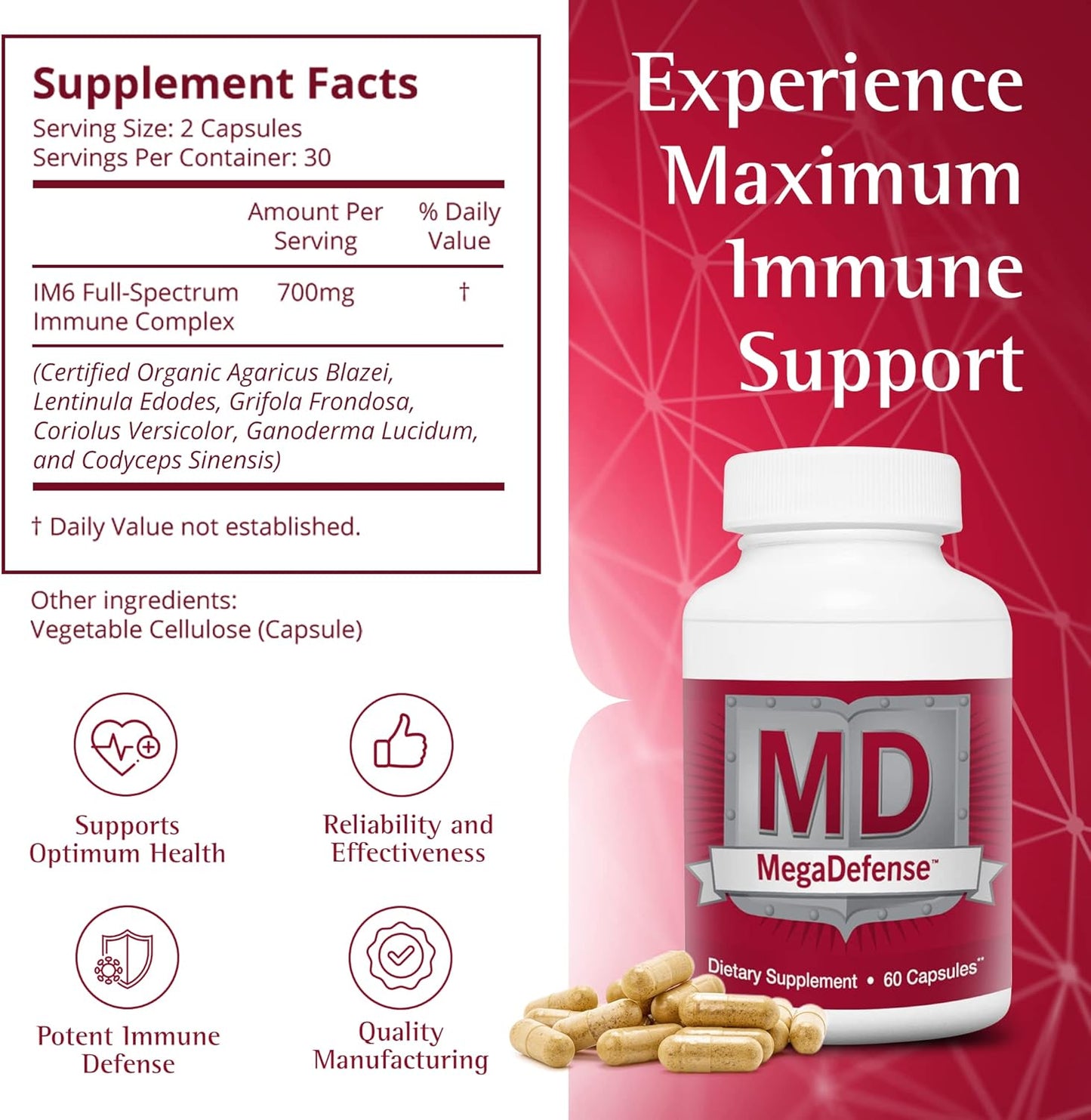 3 Bottles of Waiora MegaDefense Mushroom Capsules - Daily Wellness Supplement with Reishi, Turkey Tail, Cordyceps, Maitake, Agaricus & Shiitake - Non-GMO (60 Veggie Caps)
