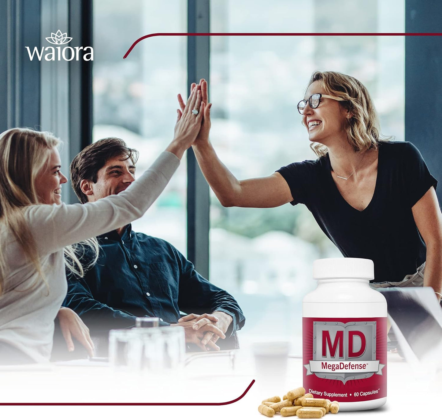 3 Bottles of Waiora MegaDefense Mushroom Capsules - Daily Wellness Supplement with Reishi, Turkey Tail, Cordyceps, Maitake, Agaricus & Shiitake - Non-GMO (60 Veggie Caps)