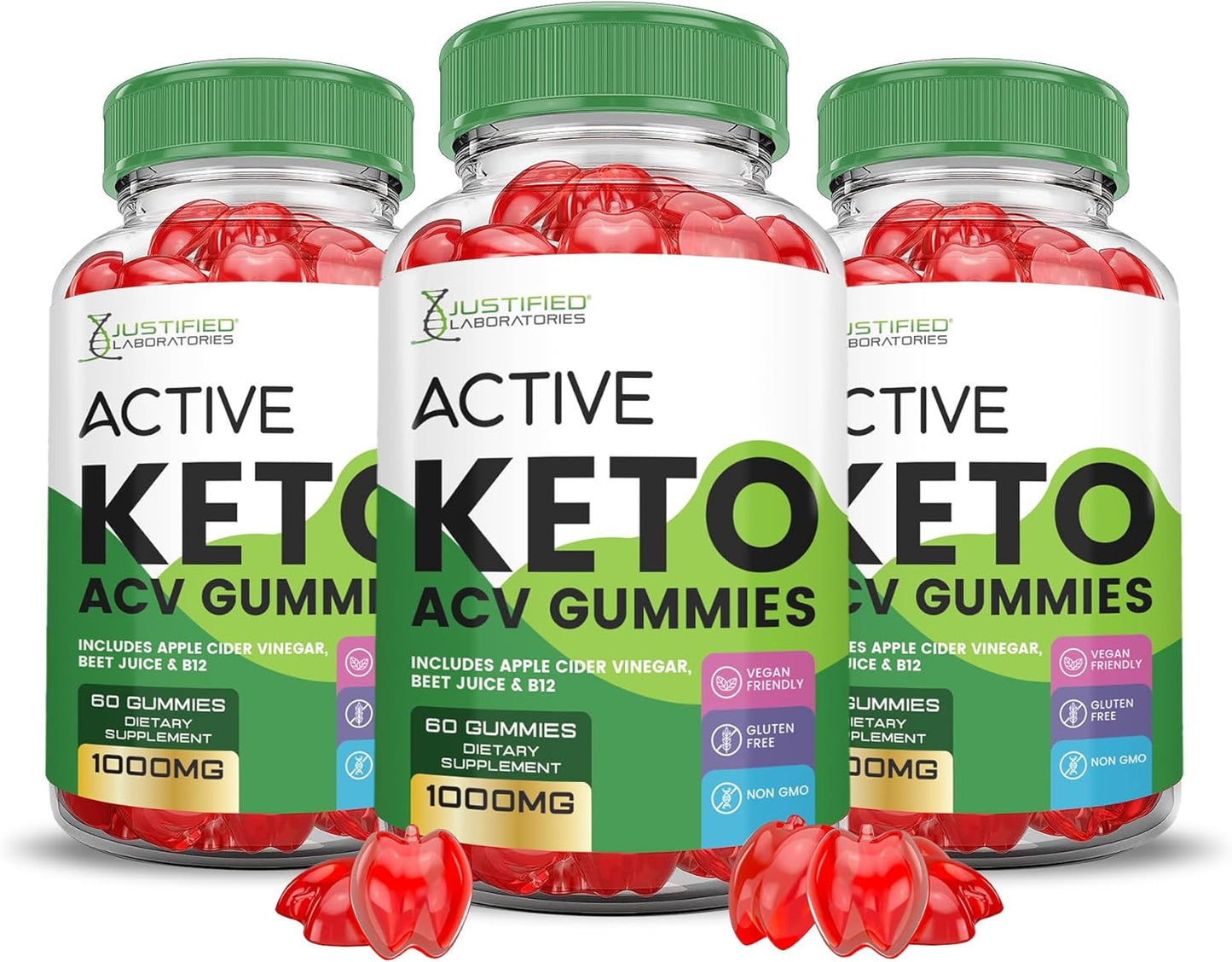 3-Pack Active Keto ACV Gummies, 1000MG Advanced Formula with Pomegranate Beet Juice Powder, B12 - Vegan & Non-GMO - 180 Gummies