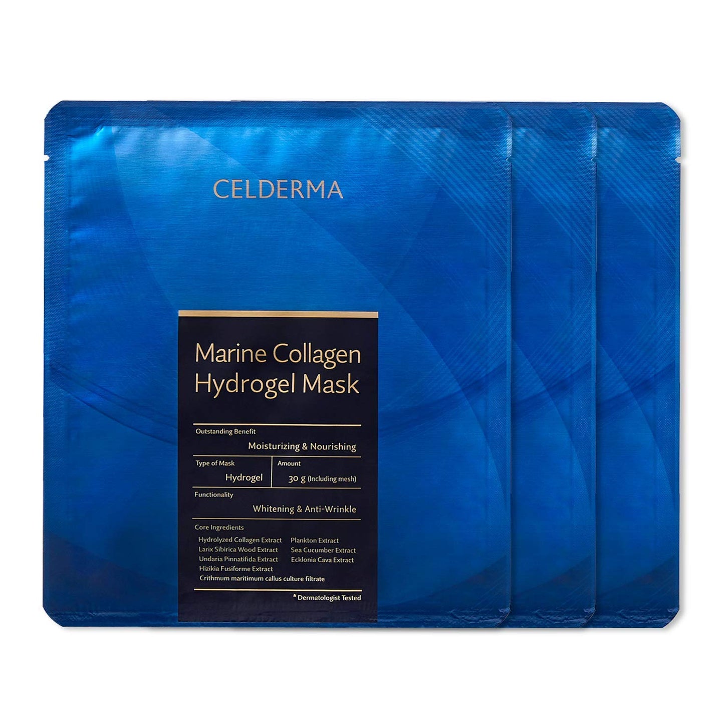3-Pack CELDERMA Marine Collagen Hydrogel Mask for Anti-aging, Nourishing, and Intensive Hydration