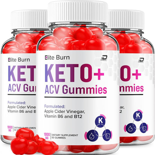 3-Pack EliteBurn ACV Gummies with Vitamin B12 - 1000MG Apple Cider Vinegar, Elite Burn Keto Reviews